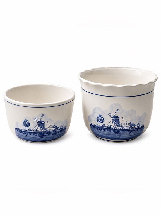Other - Vintage Delft Blue Dutch Windmill Ceramic Planter Cachepot Set Cottagecore Bowls